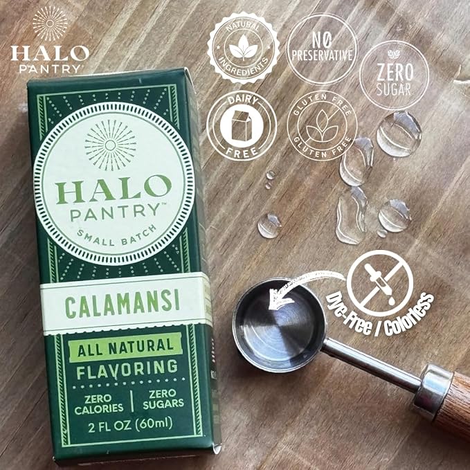 Natural CALAMANSI Flavoring Extract by HALO PANTRY (2oz bottle) | Dye-Free, Gluten-Free, Dairy-Free, Zero Sugars, NO Sweeteners, NO Calories | Perfect for customizing ANY baking, candy, dessert or drink recipes