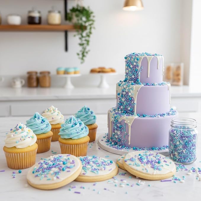 Manvscakes Sprinkles- Edible Cake and Cupcake Sprinkles with Assorted Shapes and Sizes for Parties, Metallic Sprinkle Mix for Cookies, Ice Cream, Cake and Cupcake Decorating, 4 oz (Snowflakes)