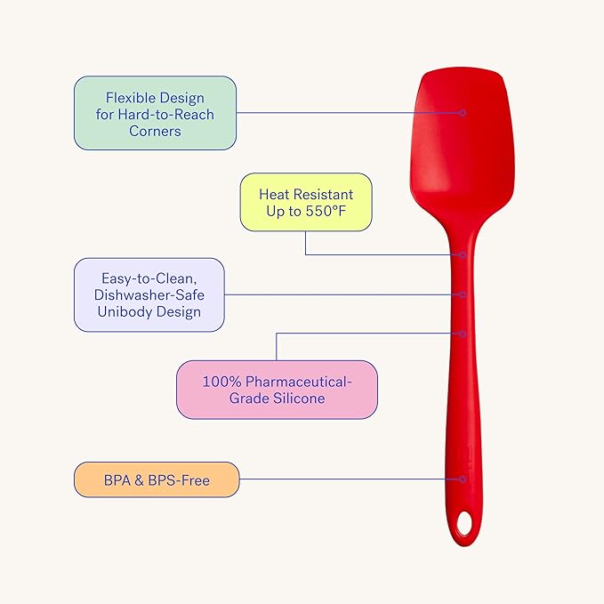 GIR: Get It Right Premium Seamless Spoonula - Non-Stick Heat Resistant Silicone Scraper Spatula - Perfect for Mixing, Serving, Scraping, Stirring, and More - Mini - 8 IN, Red