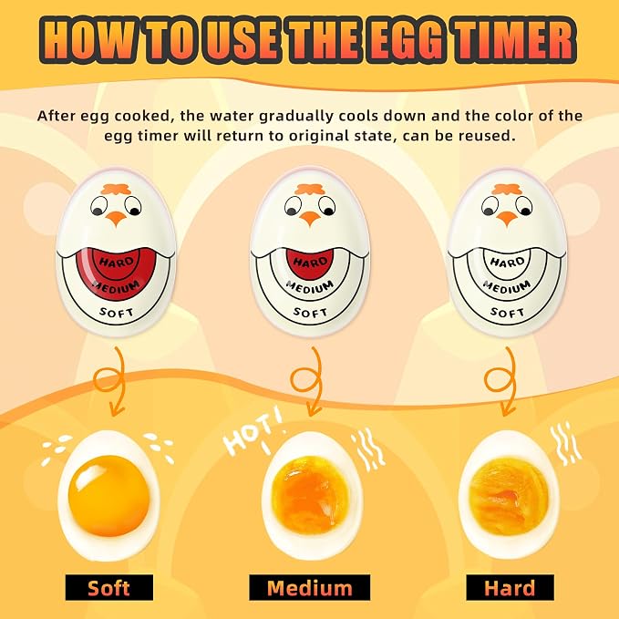 Egg Timer for Hard Boiled Eggs Soft Boiled Color Changing Indicator Tells When Eggs are Ready, Red 2pcs