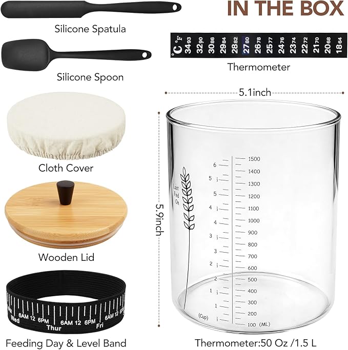 50oz Sourdough Starter Jar Kit, Wide Mouth Sourdough Jar | Sourdough Starter Kit & Sourdough Bread Baking Supplies, Sour Dough Starter Jars for Beginners and Pro(1 Pack)