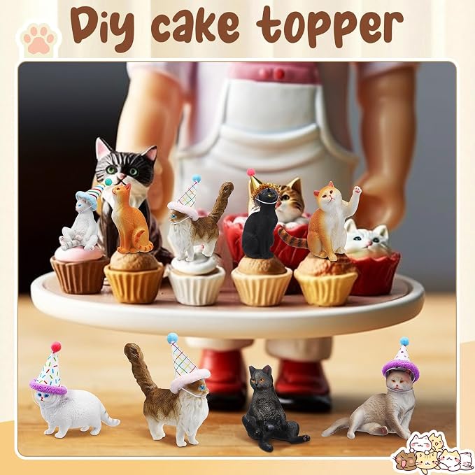 Colingmill 18 Pcs Cat Cake Toppers Figurine Hat Birthday Party Decorations