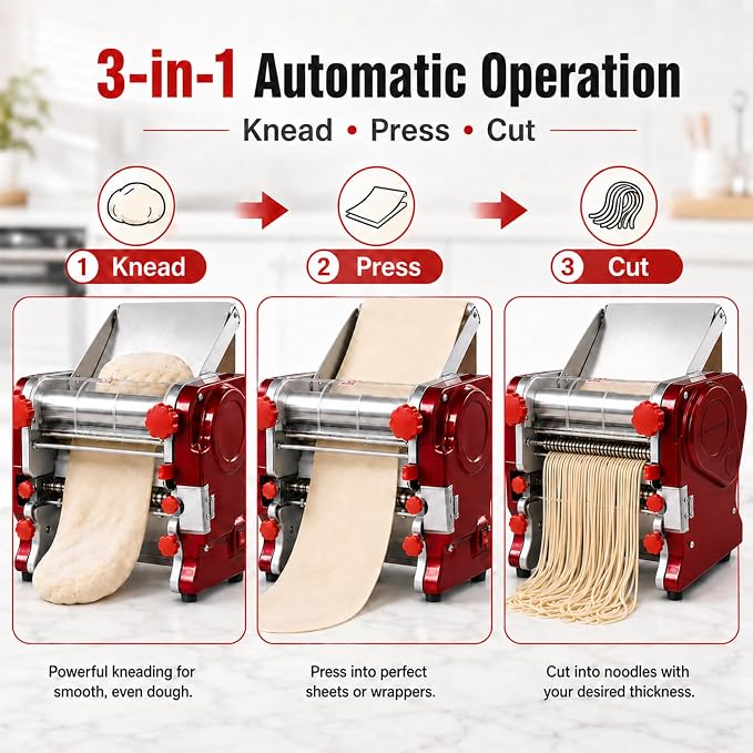 XINGYUEXUAN Electric Pasta Making Machine Commercial Noodle Spaghetti Maker Dough Roller with 2mm/6mm Cutter
