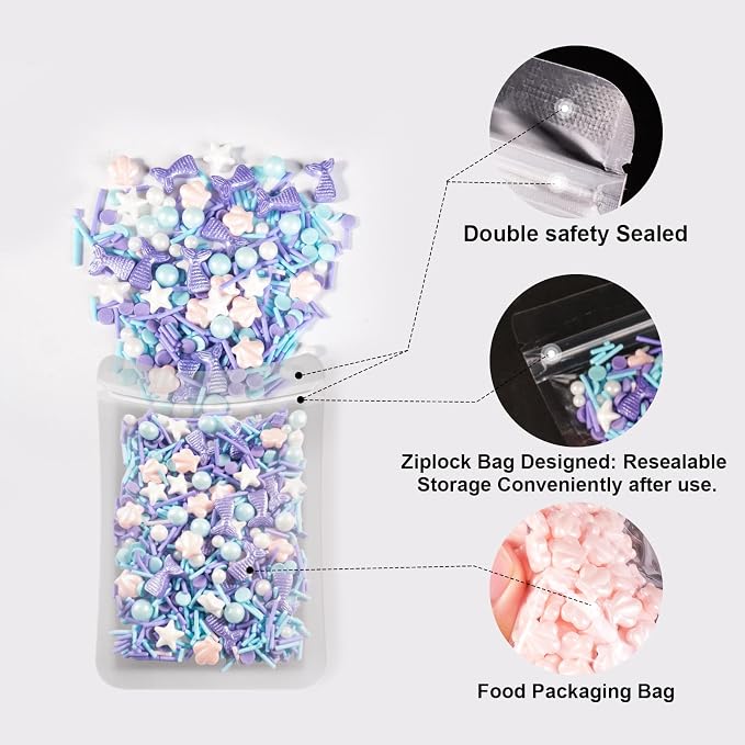 HUEBEATY 6-in-1 Mermaid Sprinkles Set – 180g Edible Mermaid Sprinkles & Seashell Cake Decorations, Under the Sea Ocean Sprinkles for Cake Decorating, Cupcakes, Cookies, Ice Cream & Summer Desserts