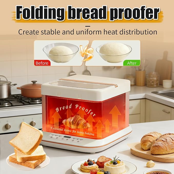 Foldable Bread Proofing Box, 32-248℉ Adjustable Temp Slow Cooker with 24H Timer, Multifunctional Dough Proofer for Sourdough, Yogurt, Fermentation & Low-Temperature Cooking