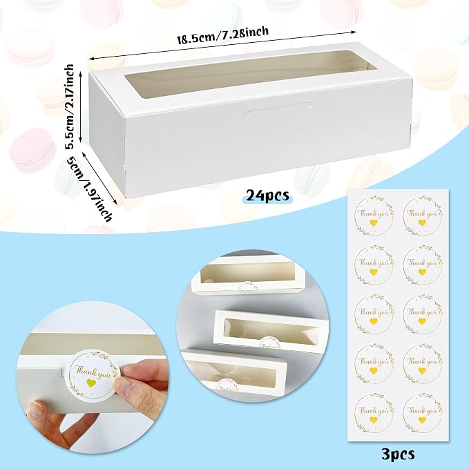 KEEPARTY 24PCS Macaron Boxes White Macaron Packaging Bakery Packaging Container Dessert Gift Box with Window for Birthdays Valentines Day Mothers Day Weddings Graduations Christmas Easter Gift Giving