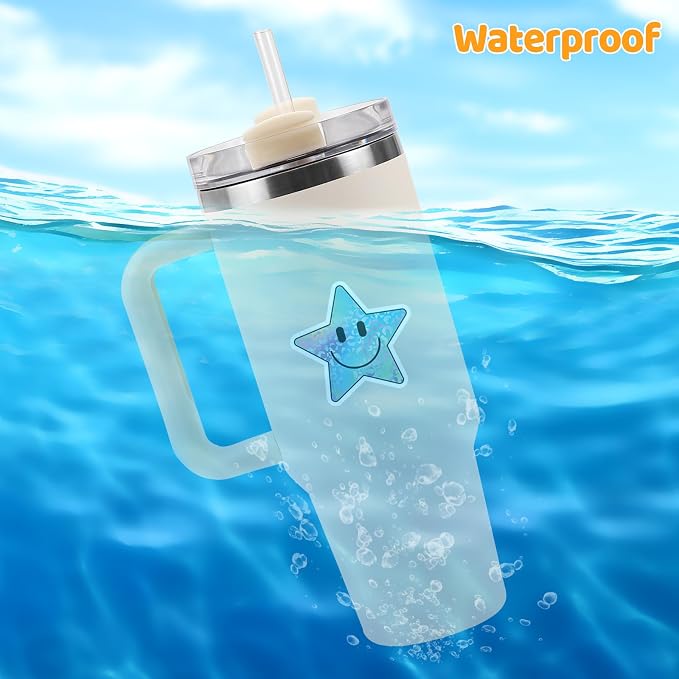 50PCS Smiling Star Stickers, Cute Water Bottle Stickers for Kids, for Teaching Rewards, Notebooks, Stationery, Luggage, Cartoon PVC Happy Stickers