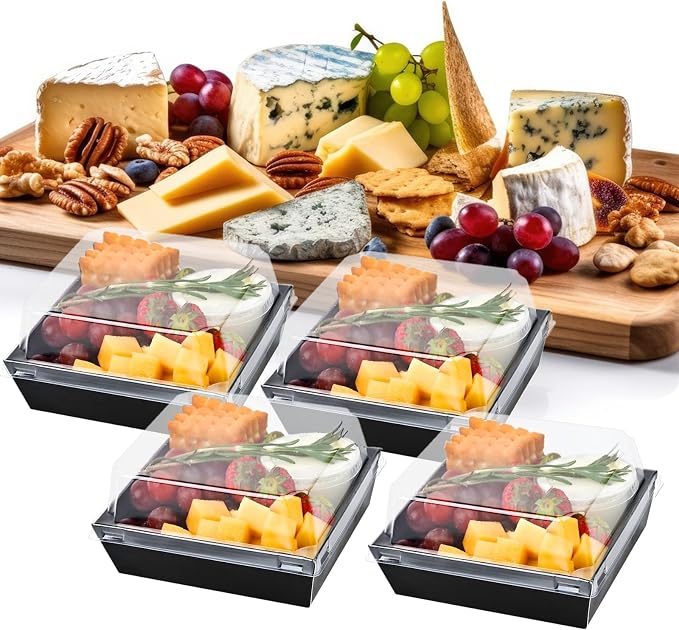 Ocmoiy Small Charcuterie Boxes with Clear Lids, To Go Paper Disposable Food Containers, 5 Inches Bakery Dessert Boxes for Sandwich, Cookie, Pastry, Cake Slice (Black, 100ct)