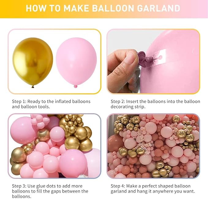 Pink and Gold Balloon Arch Kit, 100pcs Metallic Gold Pastel Macaron Pink Balloon Garland Kit with Different Sizes 18/12/10/5 inch Balloons for Baby Shower Wedding Girls Women Birthday Party Decoration