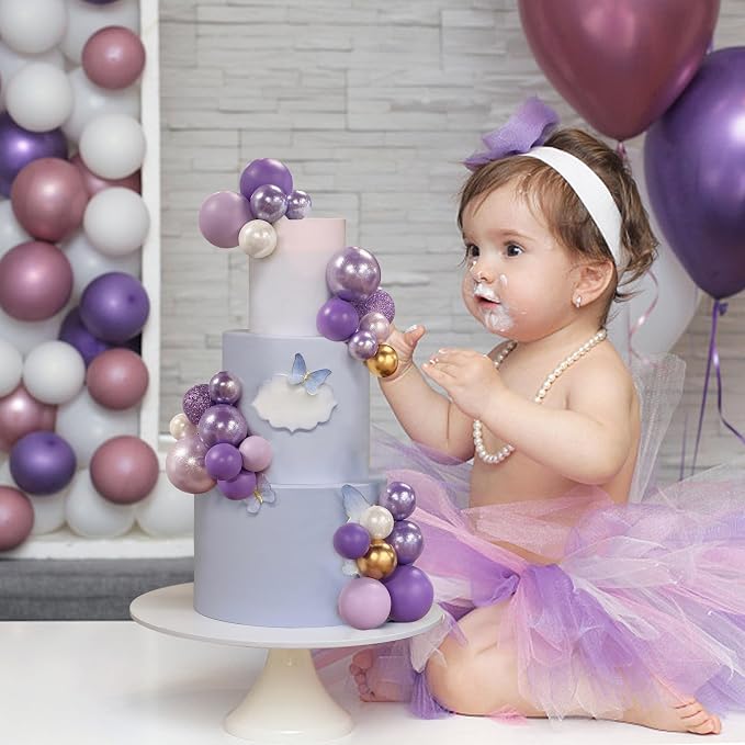 56 PCS Colorful Ball Shaped Cake Topper Pearl Balls Cupcake Cake Insert Topper for Birthday Party Wedding Decoration Supplies Purple Seven Colors