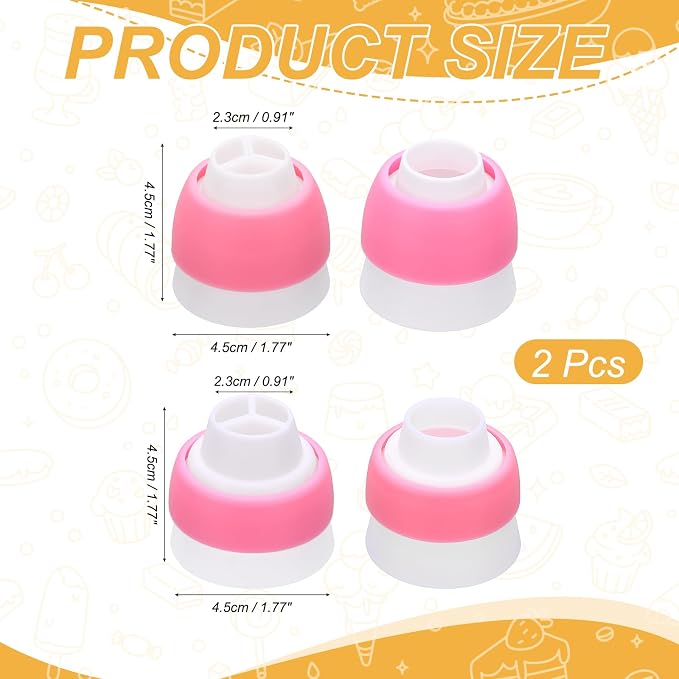 uxcell 4 Pcs Piping Tip Coupler, Plastic 3 and 1 Color Couplers Icing Frosting Piping Bag Reusable Cake Baker Decor Tools Kit for Pastry Cupcake Tips Russian Flower Mouth Nozzles, Pink