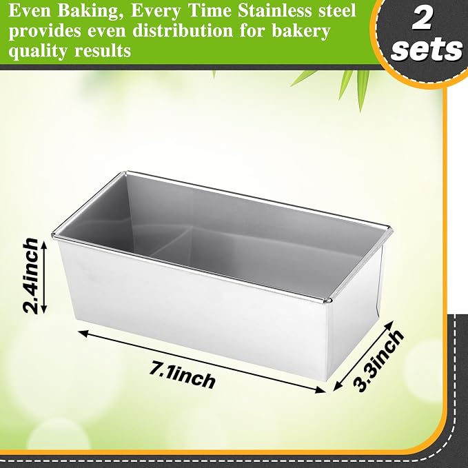 Funnymoom 2 Pcs Stainless Steel Bread Loaf Pan 7 x 3 Inch Small Loaf Pans Nonstick Rectangle Baking Bread Bakeware for Breads Casseroles Vegetables Dishwasher Safe