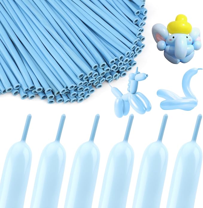 Blue 260 Balloons for Animals & Arch, Long Skinny Balloons for Twisting & Tying, Art Kit for Gender Reveal & Wedding Decorations, 100pcs