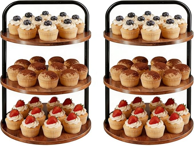 Wooden Cupcake Stand 2 Pack, 3 Tier Large Cupcake Tower Stand 50 Cupcakes, Dessert Stand Cupcake Display Stand Cupcake Tower for Party, Wedding, Birthday, Halloween, Farmhouse Decor