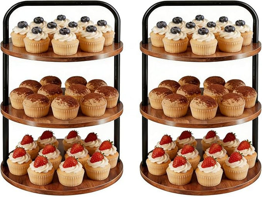 Wooden Cupcake Stand 2 Pack, 3 Tier Large Cupcake Tower Stand 50 Cupcakes, Dessert Stand Cupcake Display Stand Cupcake Tower for Party, Wedding, Birthday, Halloween, Farmhouse Decor