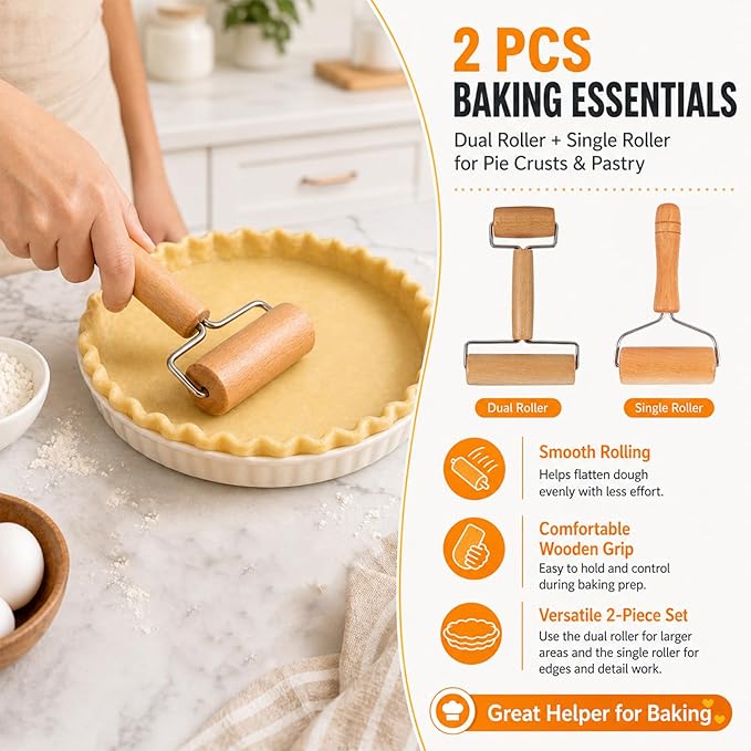 Small Wooden Rolling Pin for Baking, 7 Inch Mini Dough Roller, Non Stick Pizza Roller for Pastry Cookie Tortilla Dumpling Fondant Pie Crust Pasta (GMZ-TH)