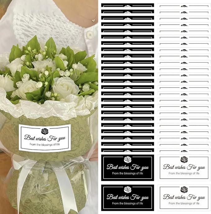 100Pcs Best Wishes for You Stickers Self Adhesive Hotel Welcoming Guest Label Flower Packing Stickers for Gift Packing Cards Candy Bags Envelopes Party Supplies