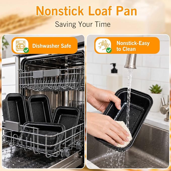 tchrules Loaf Pans 8×4 Inch Carbon Steel Bread Pan Nonstick Baking Set | |Even Heat Baking|Oven Safe 450°F|Easy Release Bake|PFOA Free Coating|Warp Resistant Steel|8 Pack Value (Black)