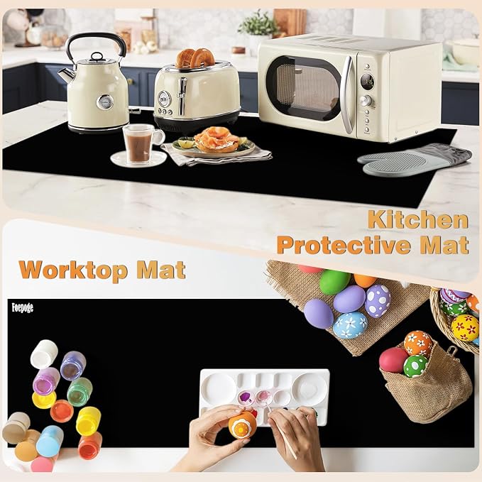 49.2" x 15.7" Large Silicone Mat for Kitchen Counter Protector, Cuttable Silicon Countertop Protector Mat Heat Resistant Mats for Countertop, Cut to Fit Placemat Ship Roll by Foepoge, Black