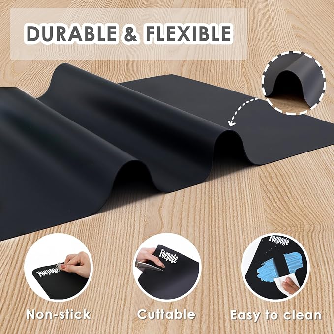 31.5" x 23.6" Extra Large Silicone Mat for Resin Casting, Epoxy and Crafts, Nonstick Silicone Sheet for Jewelry Casting Molds, Countertop Protector Mat Heat Resistant Placemats by Foepoge, Black