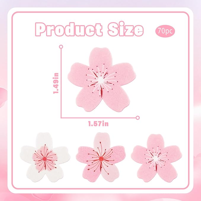 70Pcs Cherry Blossom Edible Cake Decorations Wafer Paper Flower Cupcake Toppers Paper Pink Cherry Blossom Flowers Wedding Themed Party Birthday Cake Decoration