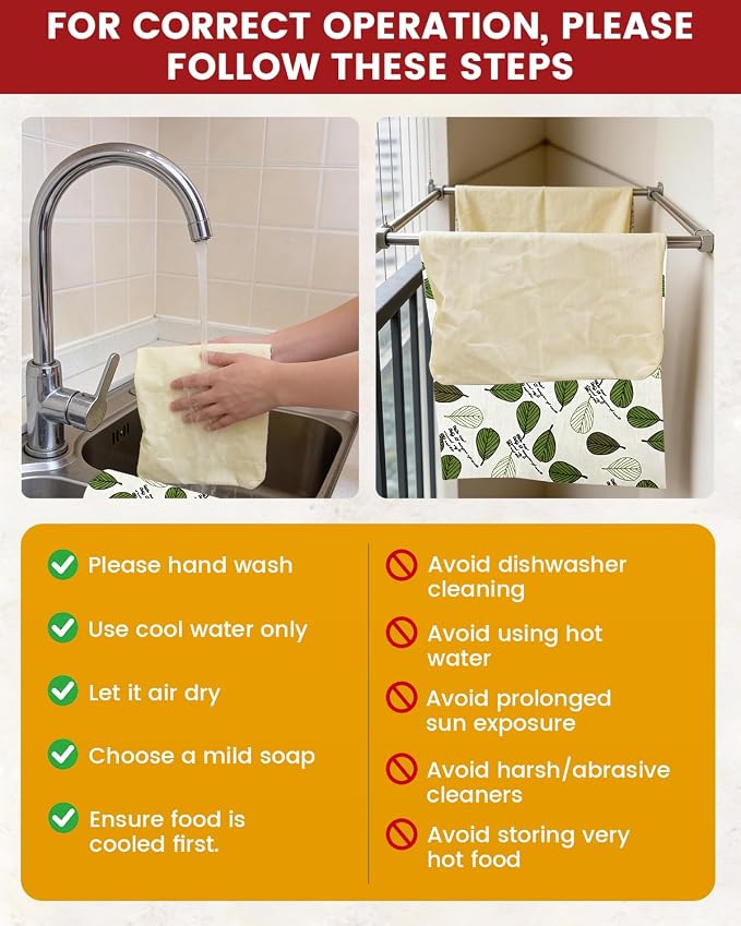 6 Pack Beeswax Sourdough Bread Bags for Homemade Bread, Reusable Organic Linen Beeswax Bag, Natural Bees Wax Storage for Freshness, Freezer-Friendly, 17 x 12.6 Inches