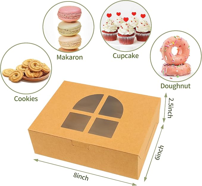 36 PCS Christmas Cookie Boxes, 8x6x2.5 Inches Bakery Boxes with Window Pastry Treat Boxes for Chocolate Strawberries, Cupcakes, Muffins, Dessert Donuts Gift-Givingand Party