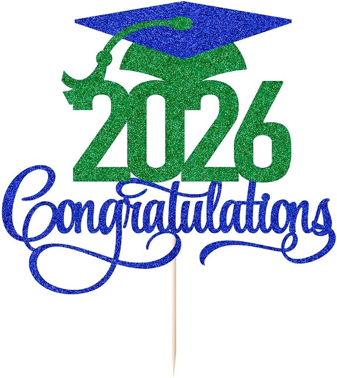Dark blue green 2026 Congratulations Graduation Cake Topper,Congrats Grad Cake Decor - 2026 High School/College/Senior Graduation Party Decorations Supplies