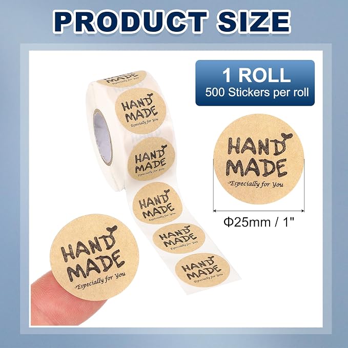 PATIKIL 500 Pcs A06 Hand Made Stickers,1 Inch Thank You Stickers Kraft Paper Labels Customer Appreciation Adhesive Sticker Roll Cute for Small Business Packaging Envelope