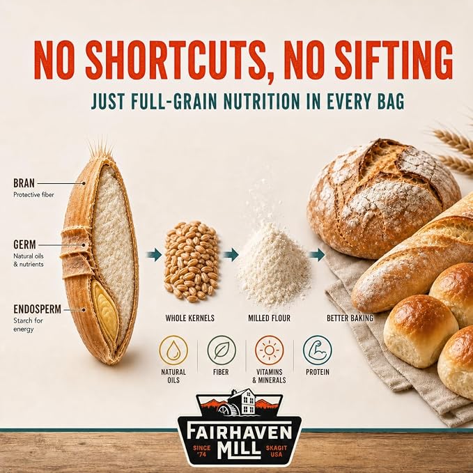 Fairhaven Mill Fine Ground Whole Wheat Bread Flour, 5 lbs | USDA Organic Certified, 100% Whole Grain, High Protein, USA Grown & Milled, 8501F
