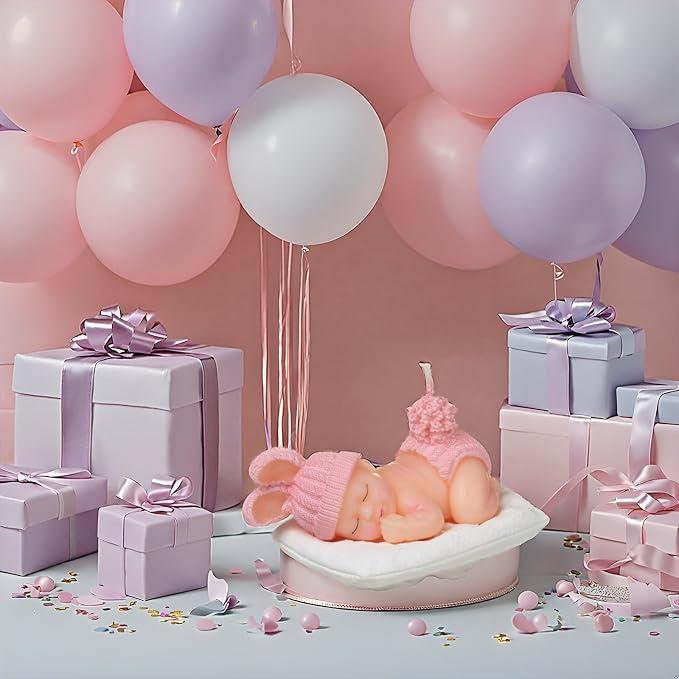 Pink Baby Shower Candle Favors – Adorable Sleeping Baby Cake Topper, Girl Baby Shower Decorations, Gender Reveal Return Gifts Party Supplies(Pink)