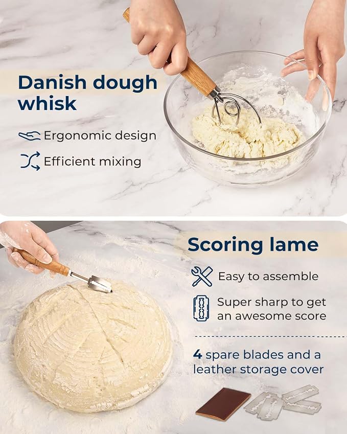 Lorzon Silicone Proofing Baskets with Sourdough Starter Jar Kit, 9" Round & 10" Oval Foldable Banneton Baskets, Sourdough Bread Baking Supplies