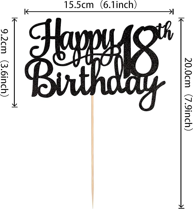1 PCS Happy 18th Birthday Cake Topper Glitter Cheers to 18 Years Birthday Cake Pick 18 Fabulous Cake Decoration for Happy 18th Birthday Theme Party Decorations Supplies Black