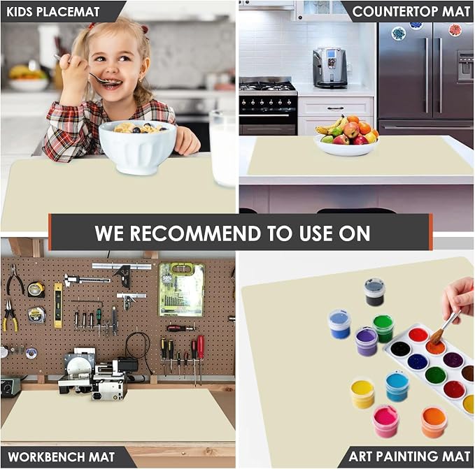 Extra Large Silicone Mat for Kitchen Counter 36" x 24" Silicone Table Mat for Resin Workbench Heat Resistant Mat Coffee Bar Mat,Beige