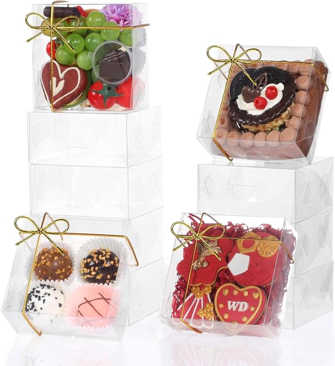 RomanticBaking 15PCS 5x5x2 Inches Full Clear Chocolate Covered Strawberries Boxes Cookies Boxes Mini Bundt Cake Pie Cinnamon Roll Treat Boxes Chocolate Truffle Box Party Wedding Favor