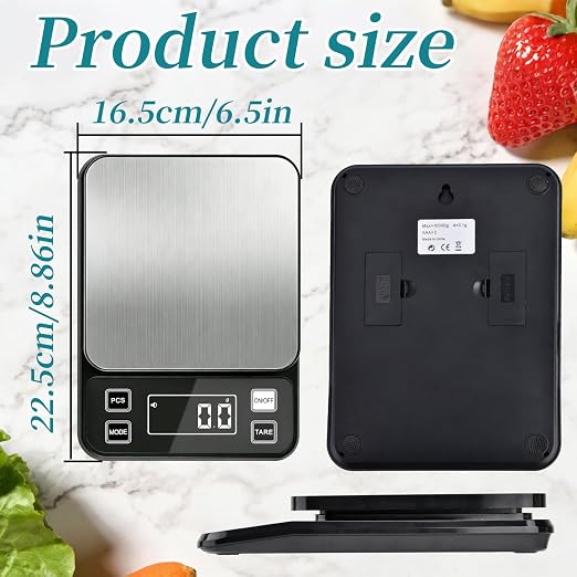 Digital Food Scale 11lb/5kg, Waterproof Kitchen Scale, Tare Function and 2 Power Options with Batteries, Stainless Steel Gram Scale for Cooking and Baking
