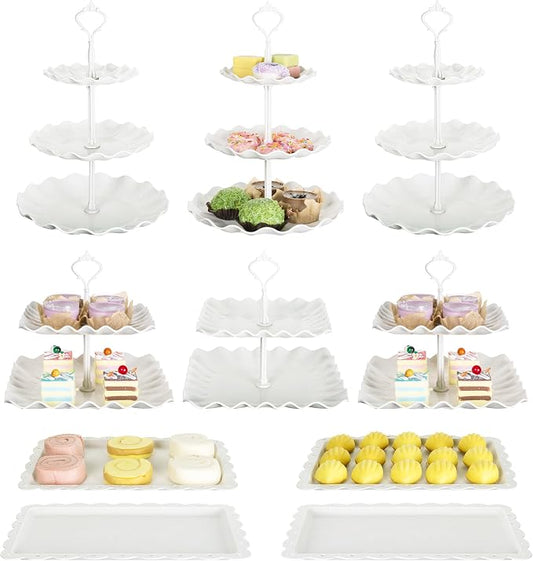 Biodegradable Cupcake Stand Holder, Dessert Table Display Set, Treat Table Candy Cake Desert Tiered Tray, 3 Tier Serving Trays for Tea Party, Wedding Baby Shower Bridal Shower Decorations（10 PCS ）