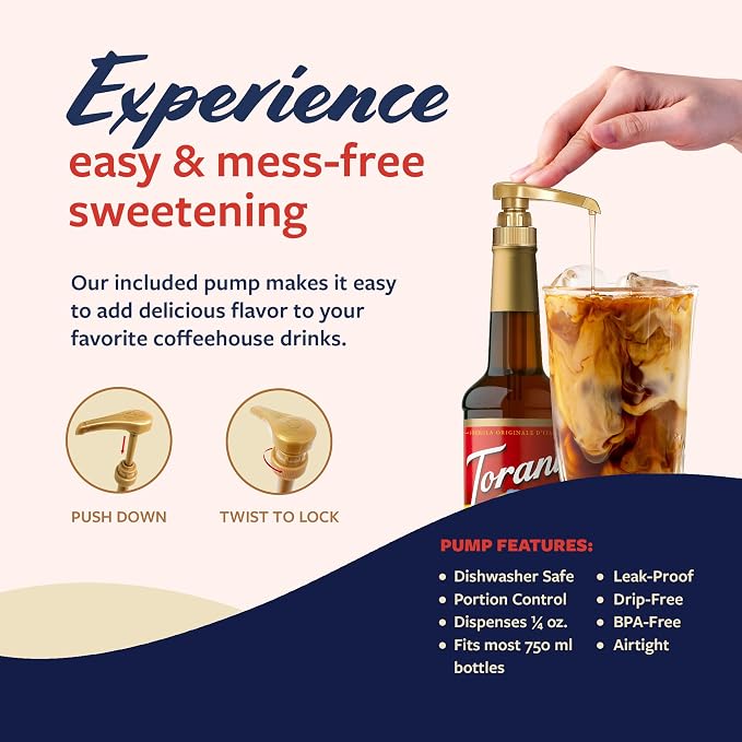 Torani Brown Sugar Cinnamon Coffee Syrup, Flavored Syrup for Drinks, Pump Included, 25.4 Fl Oz