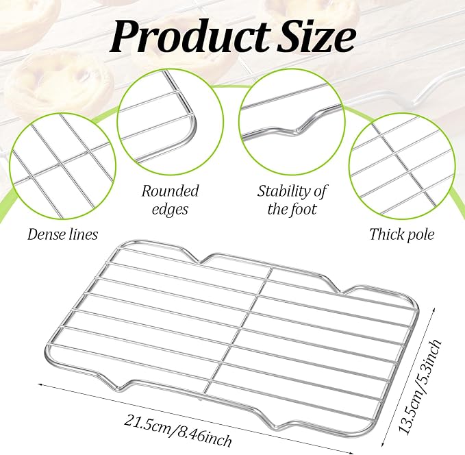 Wire Rack for Cooking, Stainless Steel Wire Rack 5.3 x 8.46 Inch Heavy Duty Wire Grate Oven Grilling Racks Rectangle Baking Cooling Steaming Easy to Clean
