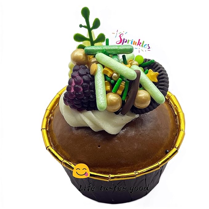 SE Si&Moos Sage Green and Gold Sprinkles 4.6 OZ Gold and Green Edible Pearls for Cake Decorating Jungle Sprinkles Baby Shower Birthday Halloween Christmas Cookie Decorations with Tweezers