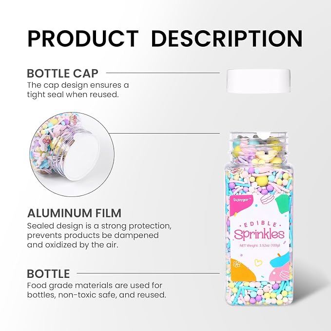 Silver Sprinkles for Cake Decorating, White Silver Sprinkles Mix for Cupcakes Toppers, Ice Cream, Cookie, 3.52oz