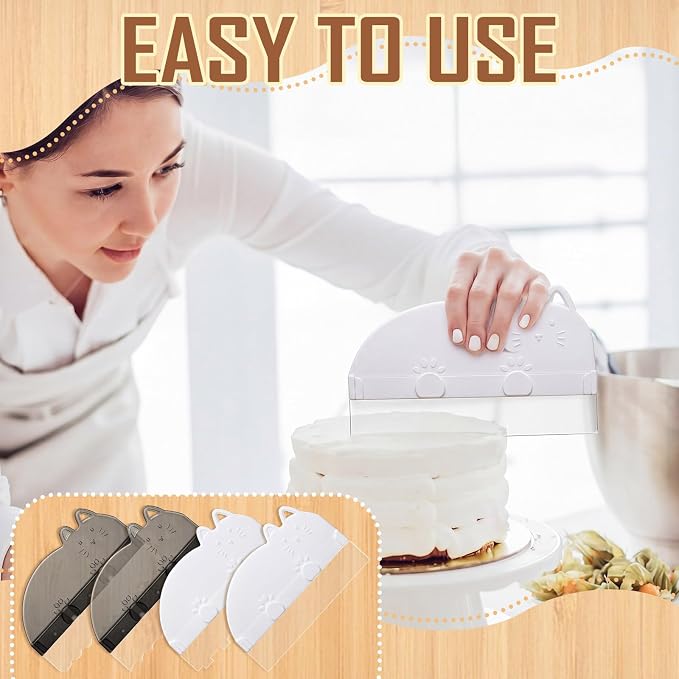 4 Pcs Cake Smoother Scraper with 8 Replaceable Flexible Blades Multi Pattern Edge Stripe Scrapers for DIY Icing Frosting Buttercream Kitchen Alisador De Acetato Para Pasteles Baking Tools