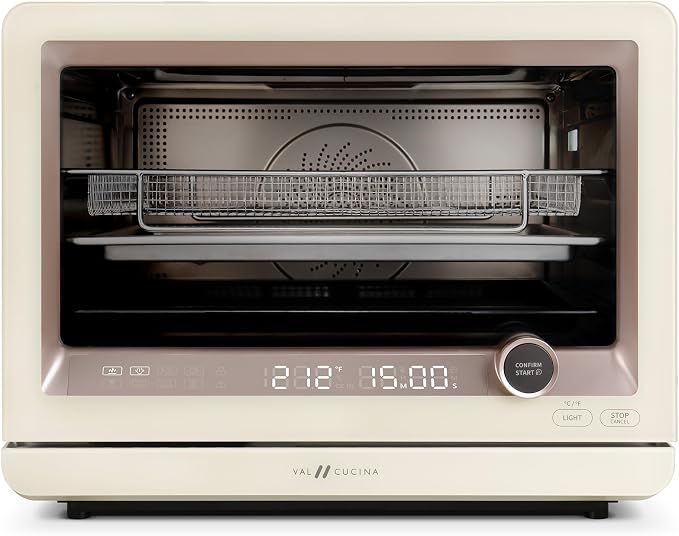 VAL CUCINA 7-in-1 Steam Convection Oven Countertop with Air Fry, Bake, Sous Vide, Ferment, Built-in Recipes | Anti-Scalding, Self Clean, Food-grade Stainless Steel Cavity & Accessories | 1500W