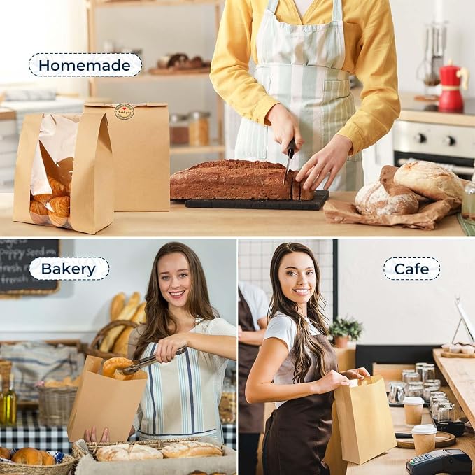 15 Pack Large Sourdough Bread Bags for Homemade Bread Gifting Bakery Bags with Window Loaves Paper Bread Bags for Baked Food Packaging Storage with Seal Stickers (11.8x8.2x3.5inch)