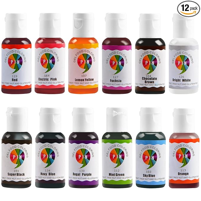 12 Food Coloring Gel Set, Vibrant Edible Concentrated Food Coloring for Cake Cookie Decorating, Easter Egg, Lcing, Fondant, Baking, Macaron (21ml/Bottle)