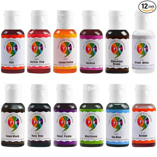 12 Food Coloring Gel Set, Vibrant Edible Concentrated Food Coloring for Cake Cookie Decorating, Easter Egg, Lcing, Fondant, Baking, Macaron (21ml/Bottle)