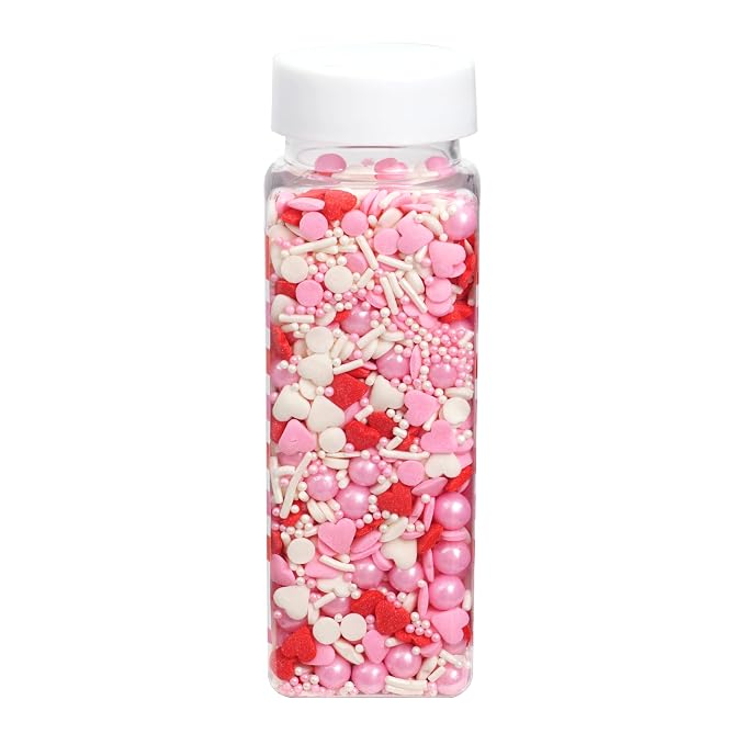 Hearts & Pearls Red, White and Pink Sprinkle Mix 4.4 oz, Valentines Sprinkles For Cake Decorating, Baking, Ice Cream & More, The Hampton Candy Company