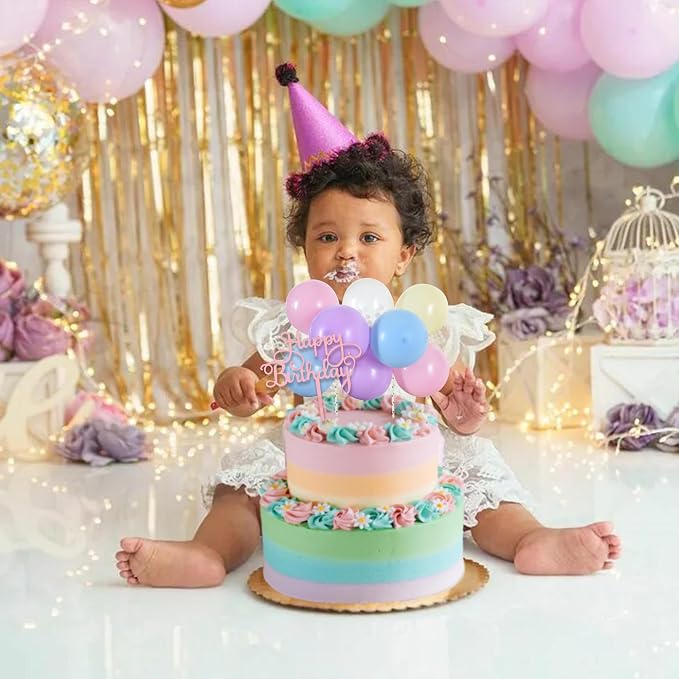 BEISHIDA Happy Birthday Cupcake Toppers - Pastel Mini Balloon Cloud Birthday Cake Decorations for Baby Shower Wedding Anniversary Supplies