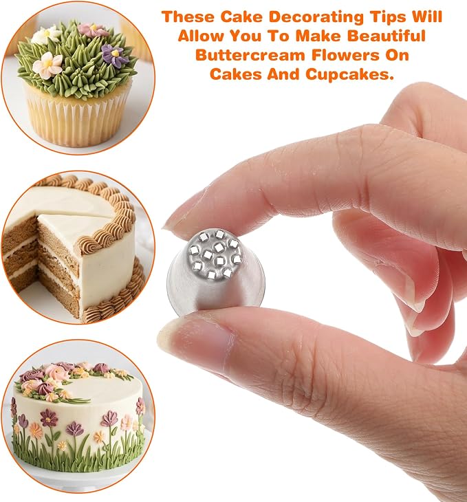 Grass Piping Tip, 3 PCS Stainless Steel Grass Tip for Cake Decorating with Multi-opening Design (No. 233/234/235)