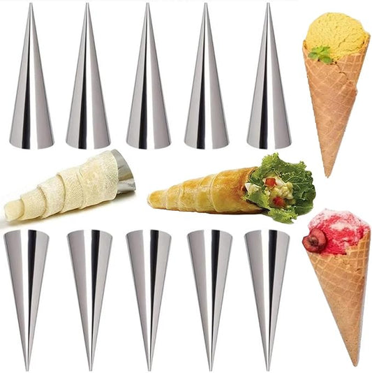 10 Pack Large Cream Horn Forms 5-inch, Non-stick Horns Pastry Mould Croissant Baking Forms for Baking Croissants Bead, Chocolate Croissant, Brioche Rolls, Ice Cream Cone Party Dessert
